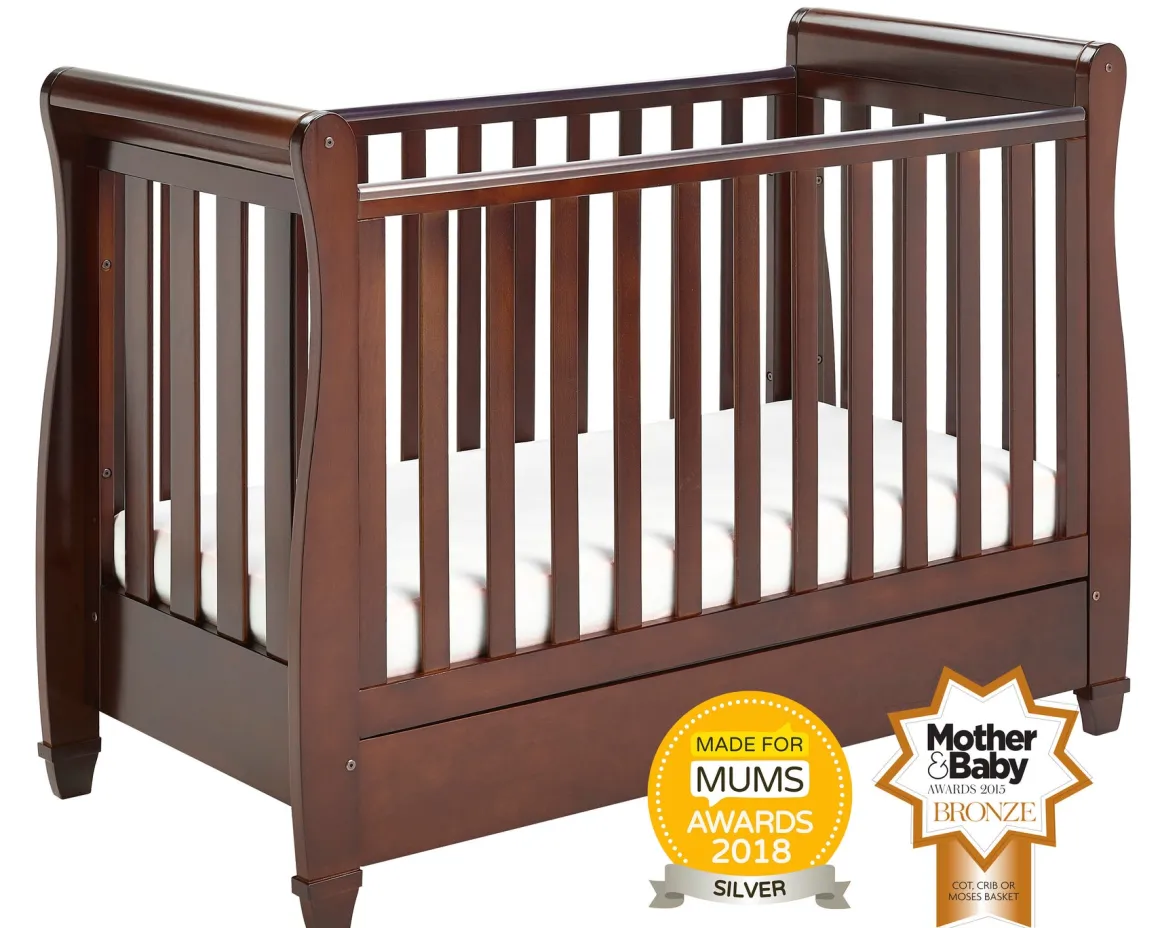 Babymore Eva Sleigh Cot Bed Dropside with Drawer