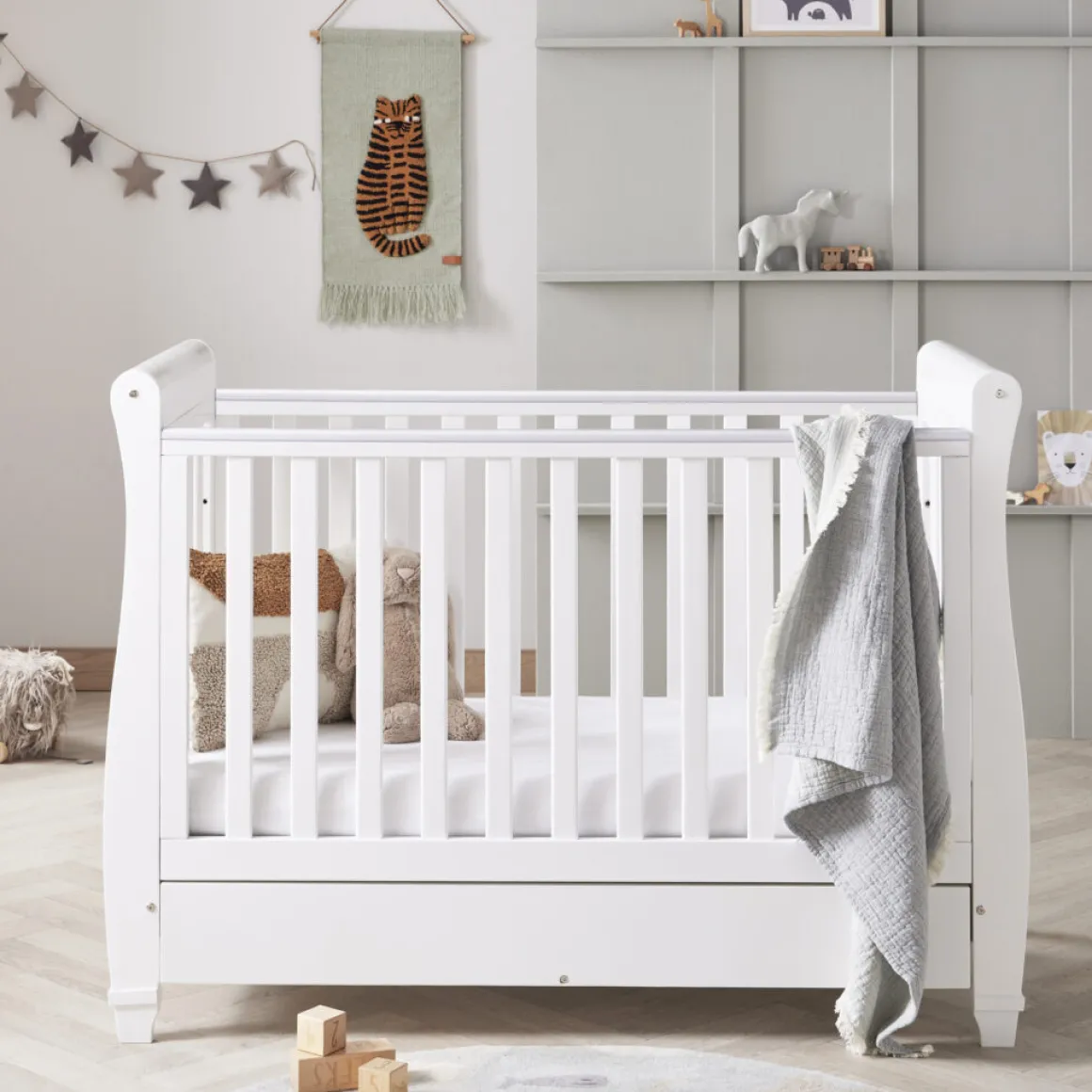 Babymore Eva Sleigh Cot Bed Dropside with Drawer