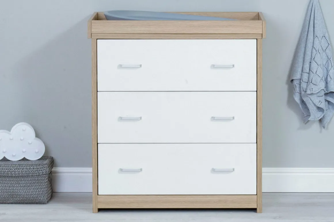 Babymore Luno White Oak Room Set 3 piece - Cot Bed with drawer, Chest, & Wardrobe
