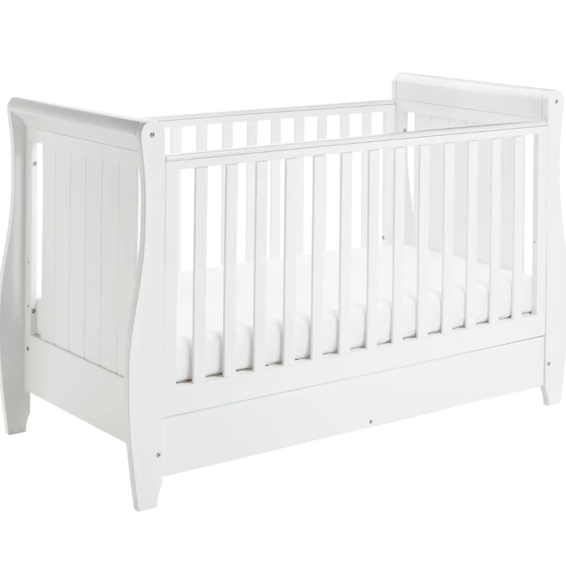 Babymore Stella Sleigh Drop Side Cot Bed - White