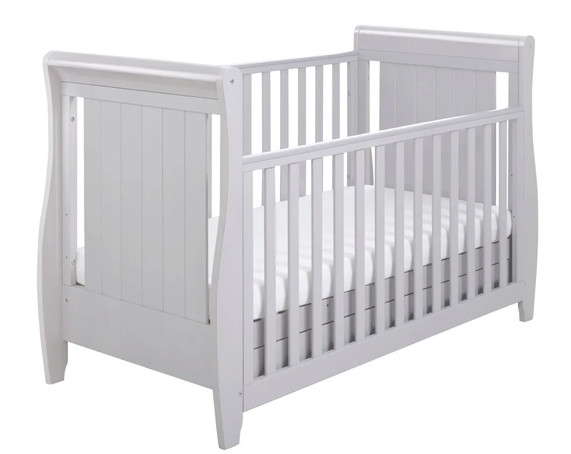 Babymore Stella Sleigh Drop Side Cot Bed - Grey