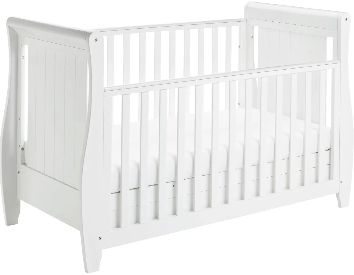 Babymore Stella Sleigh Drop Side Cot Bed - White