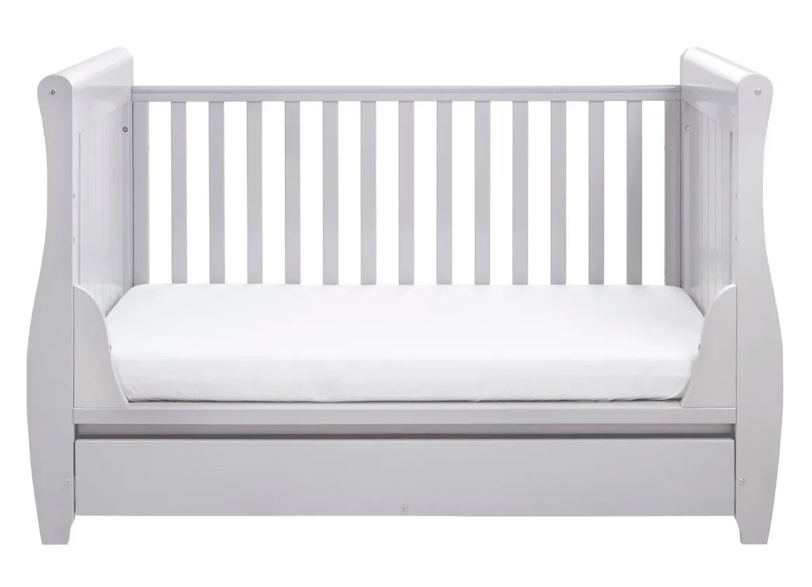 Babymore Stella Sleigh Drop Side Cot Bed - Grey
