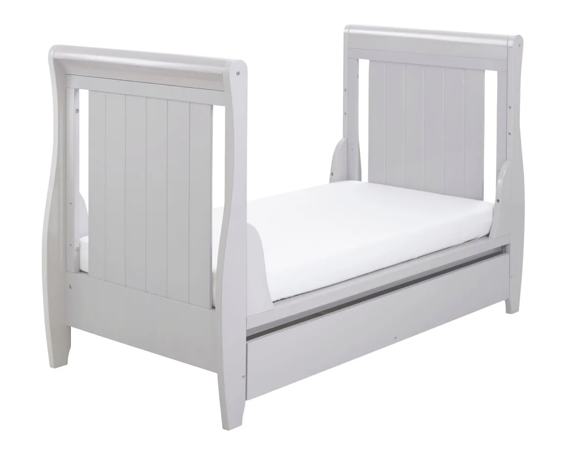 Babymore Stella Sleigh Drop Side Cot Bed - Grey