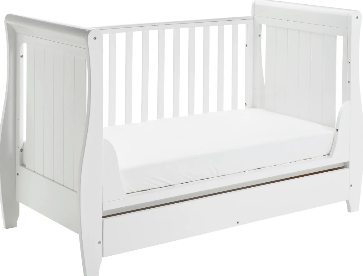 Babymore Stella Sleigh Drop Side Cot Bed - White
