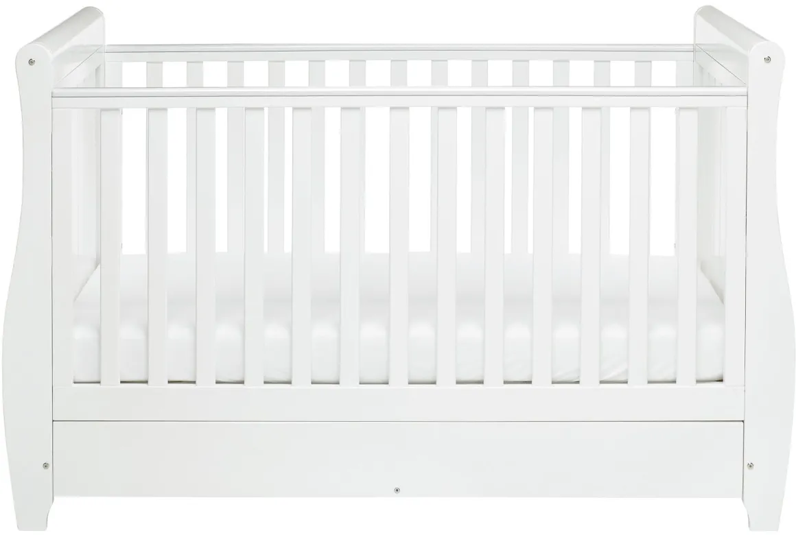Babymore Stella Sleigh Drop Side Cot Bed - White