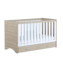 Babymore Veni Cot Bed With Drawer - White Oak