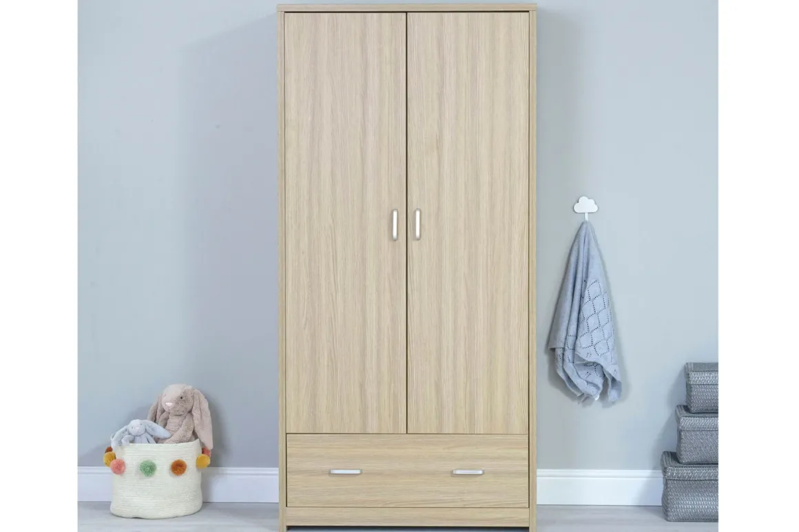 Babymore Veni Oak Room Set 3 pieces - Cot Bed with drawer, Chest & Wardrobe