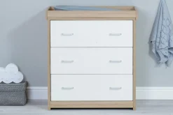 Babymore Veni White Oak Room set 2 pieces - Cot Bed with drawer & Chest