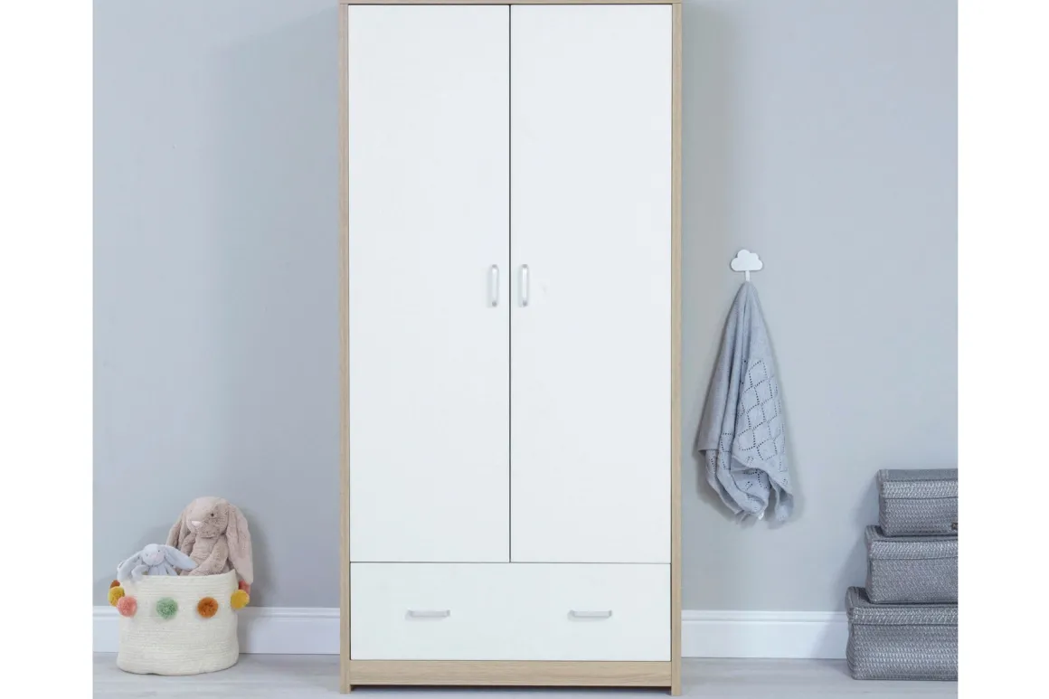 Babymore Veni White Oak Room set 3 pieces - Cot Bed with drawer, Chest & Wardrobe