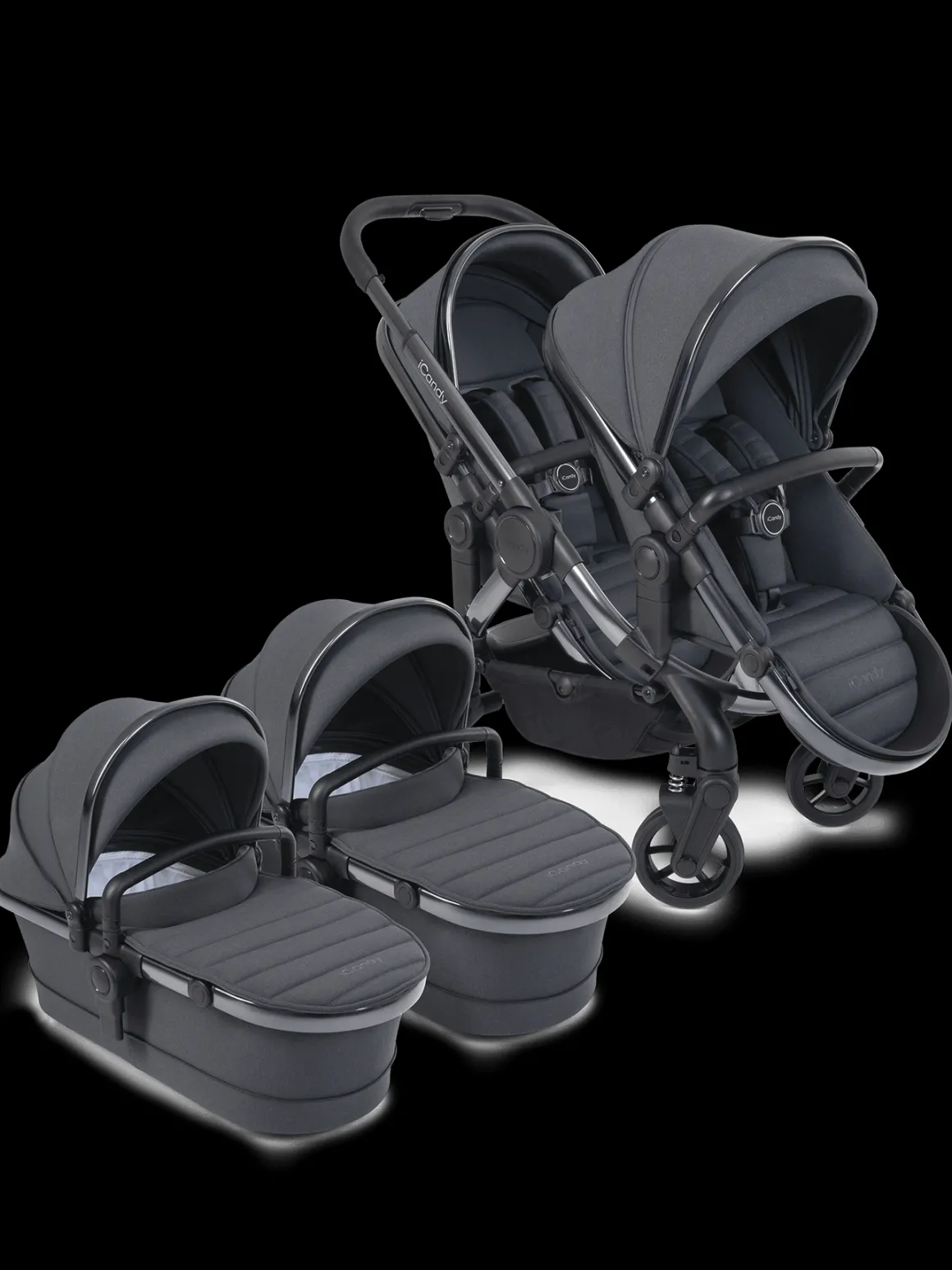 iCandy Peach 7 Pushchair & Carrycot - Twin Bundle - Dark Grey