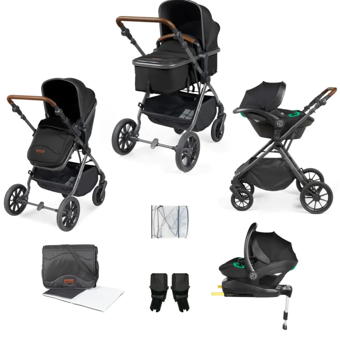 Ickle Bubba - Cosmo All in One i-Size Travel System with ISOFIX Base - Black/Tan