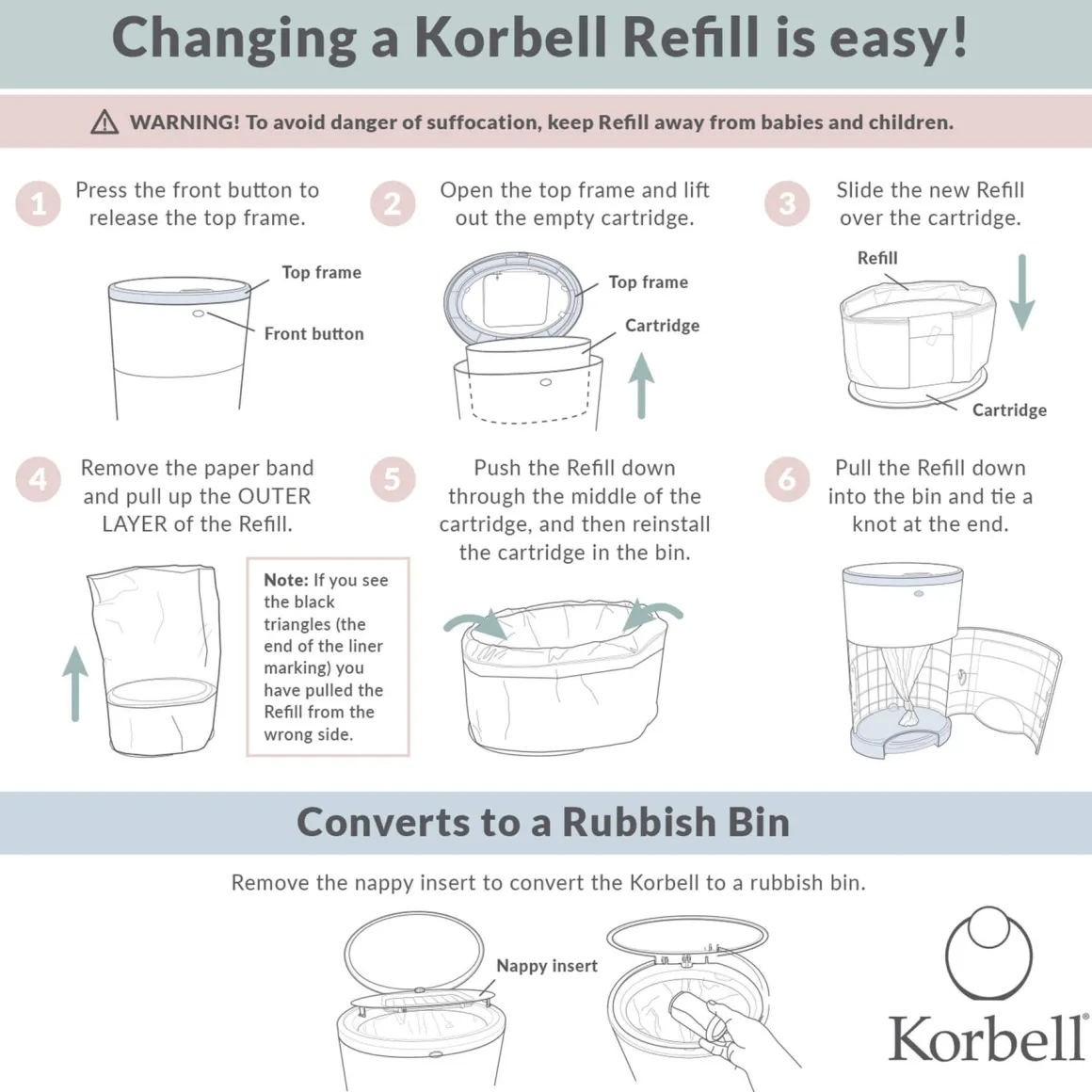 Korbell Bin Liner / 3 Pack Refill - 16 Litre