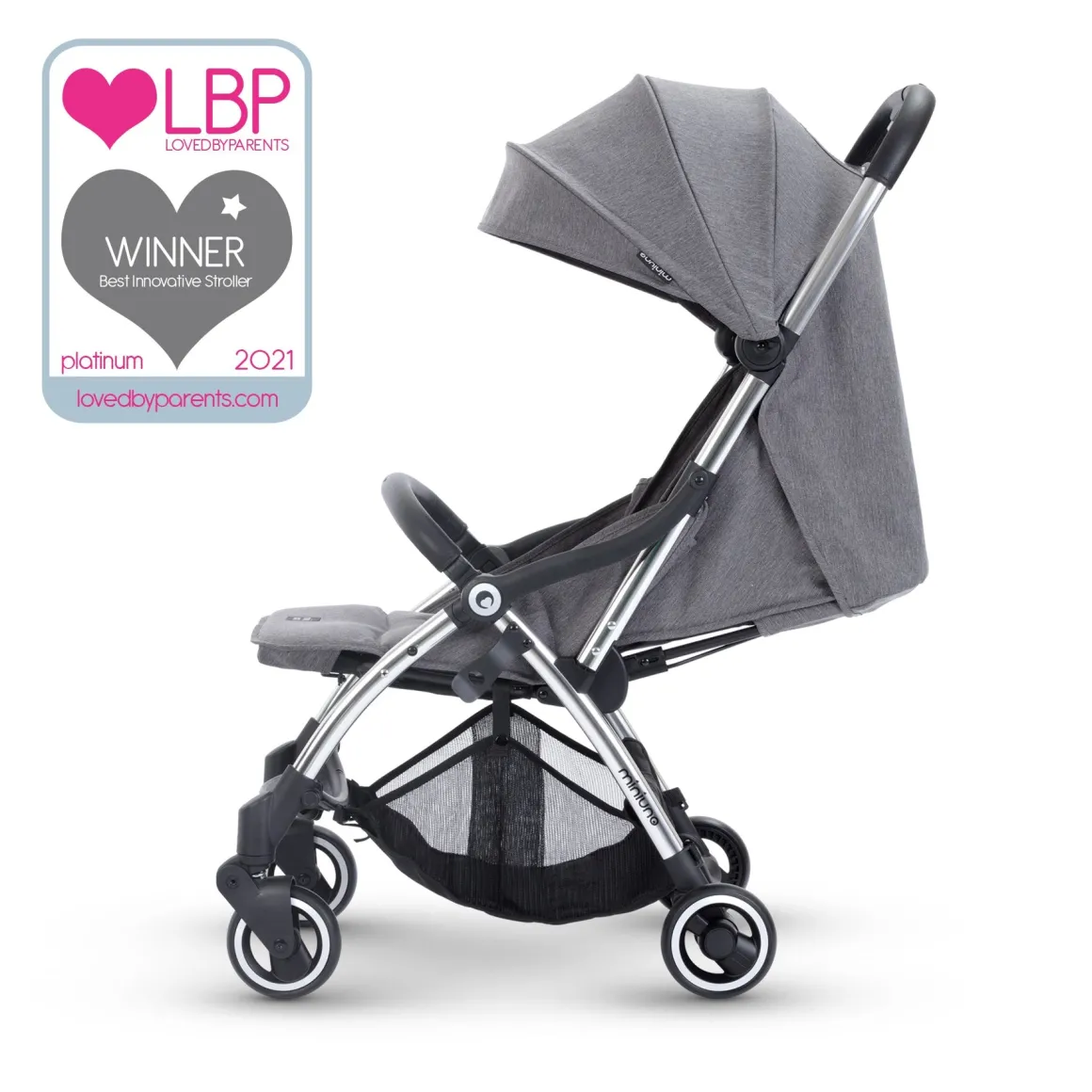 MiniUno TouchFold Stroller – Grey Herringbone