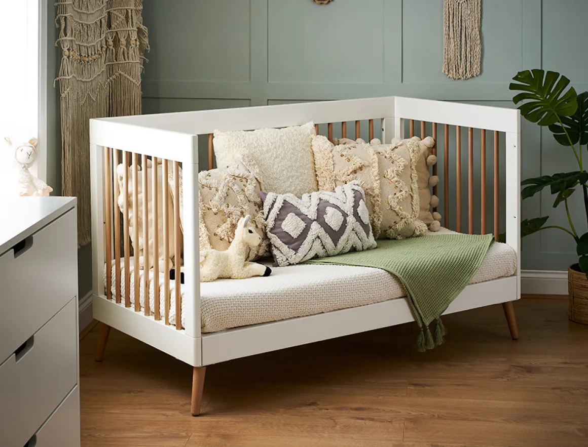 Obaby Maya Cot Bed 3 Piece Room Set - White with Natural