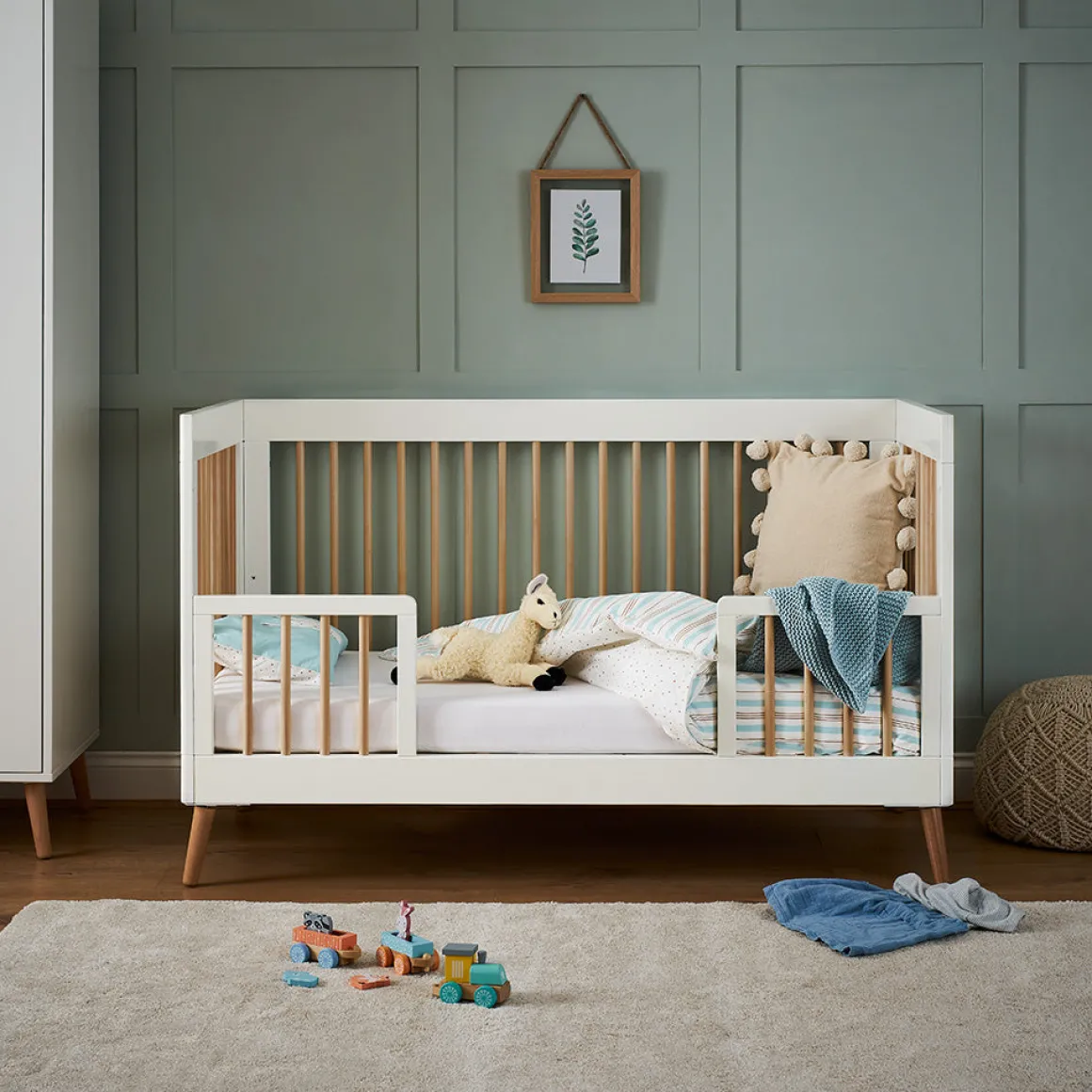 Obaby Maya Cot Bed 3 Piece Room Set - White with Natural