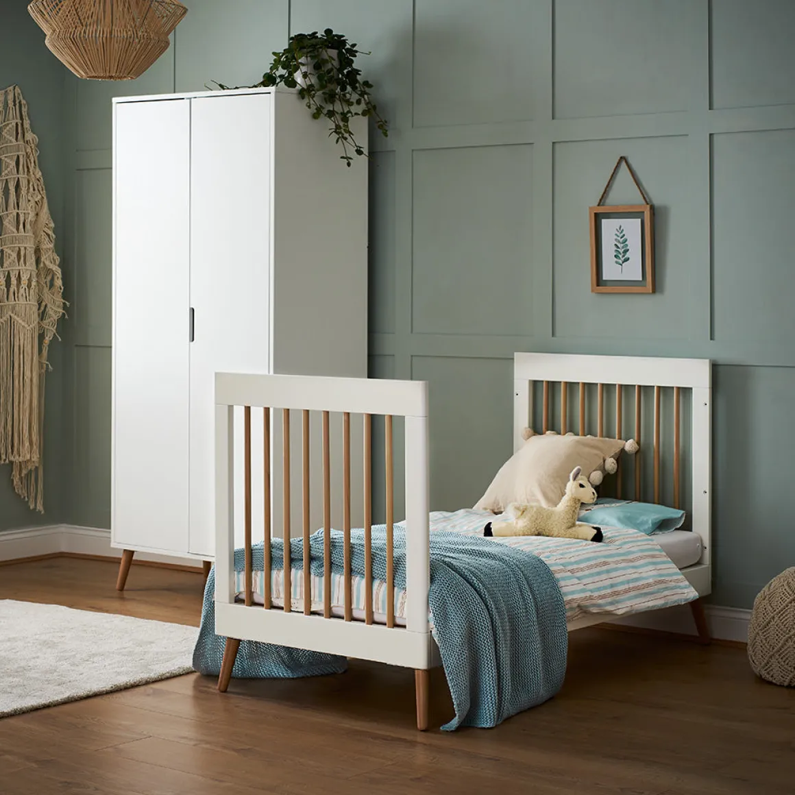 Obaby Maya Cot Bed 3 Piece Room Set - White with Natural