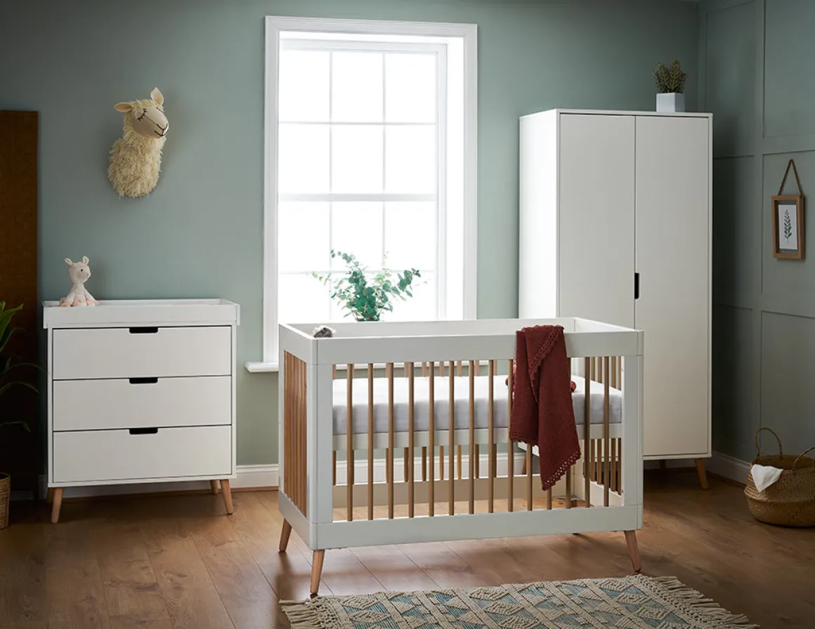 Obaby Maya Mini Cot Bed 3 Piece Room Set - White with Natural