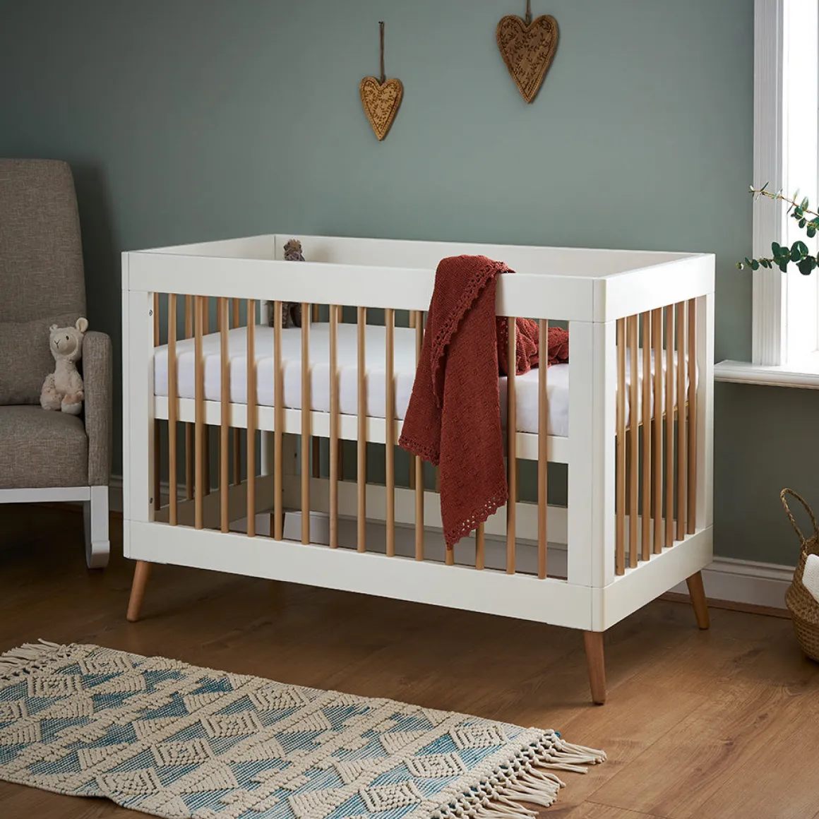 Obaby Maya Mini Cot Bed - White with Natural