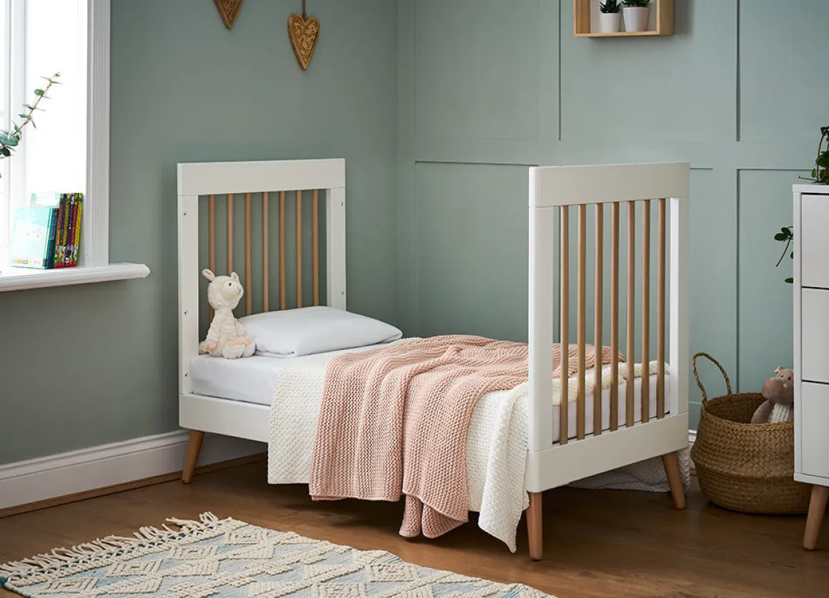 Obaby Maya Mini Cot Bed 3 Piece Room Set - White with Natural