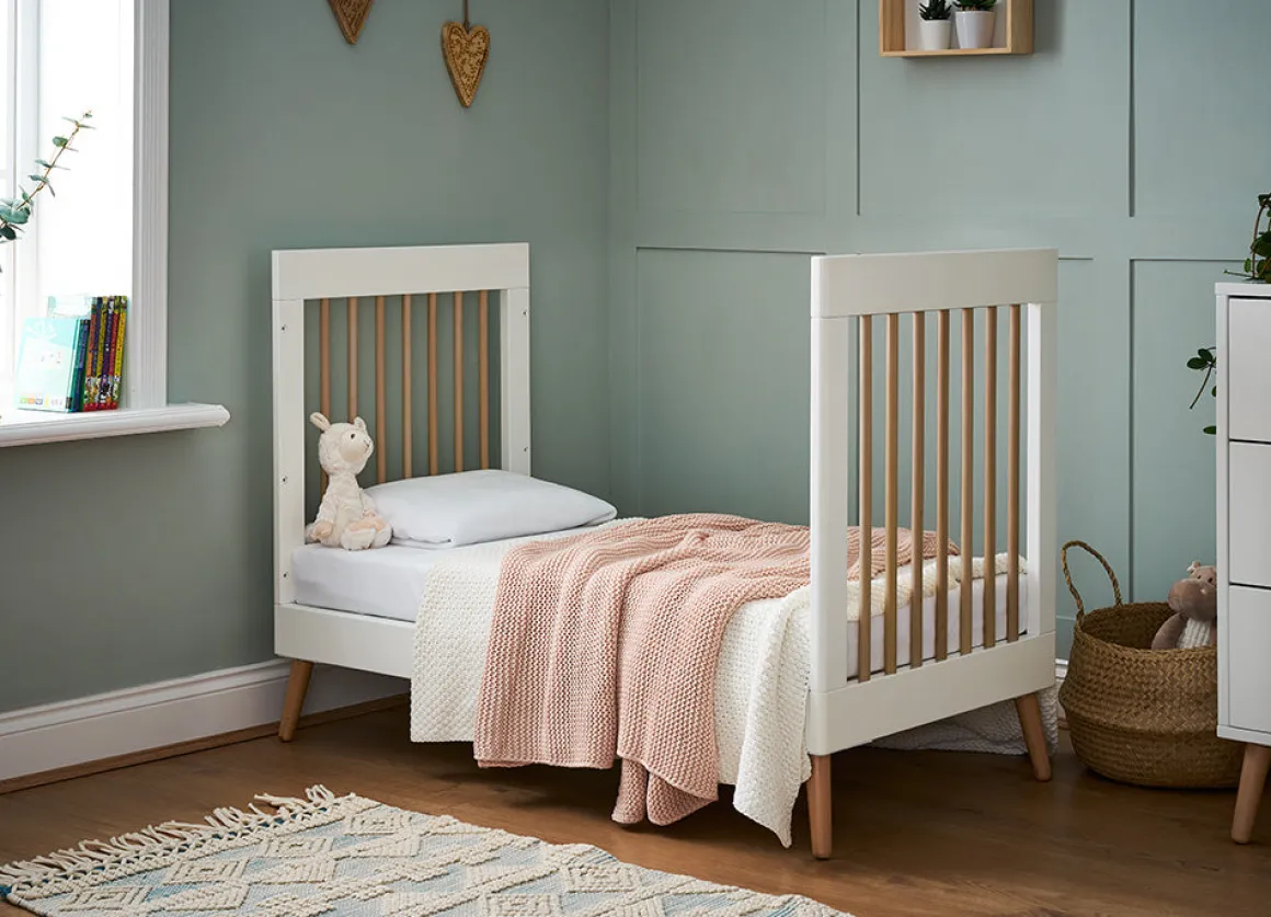 Obaby Maya Mini Cot Bed 2 Piece Room Set - White with Natural