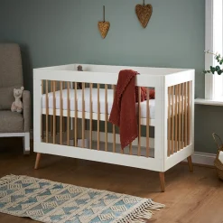 Obaby Maya Mini Cot Bed 3 Piece Room Set - White with Natural