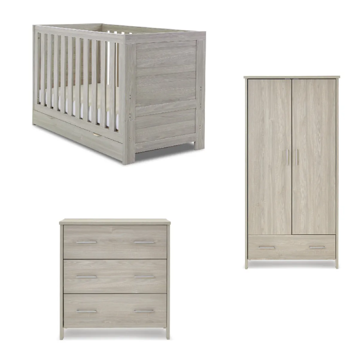 Obaby Nika 3 Piece Room Set & Underdrawer - GREY WASH