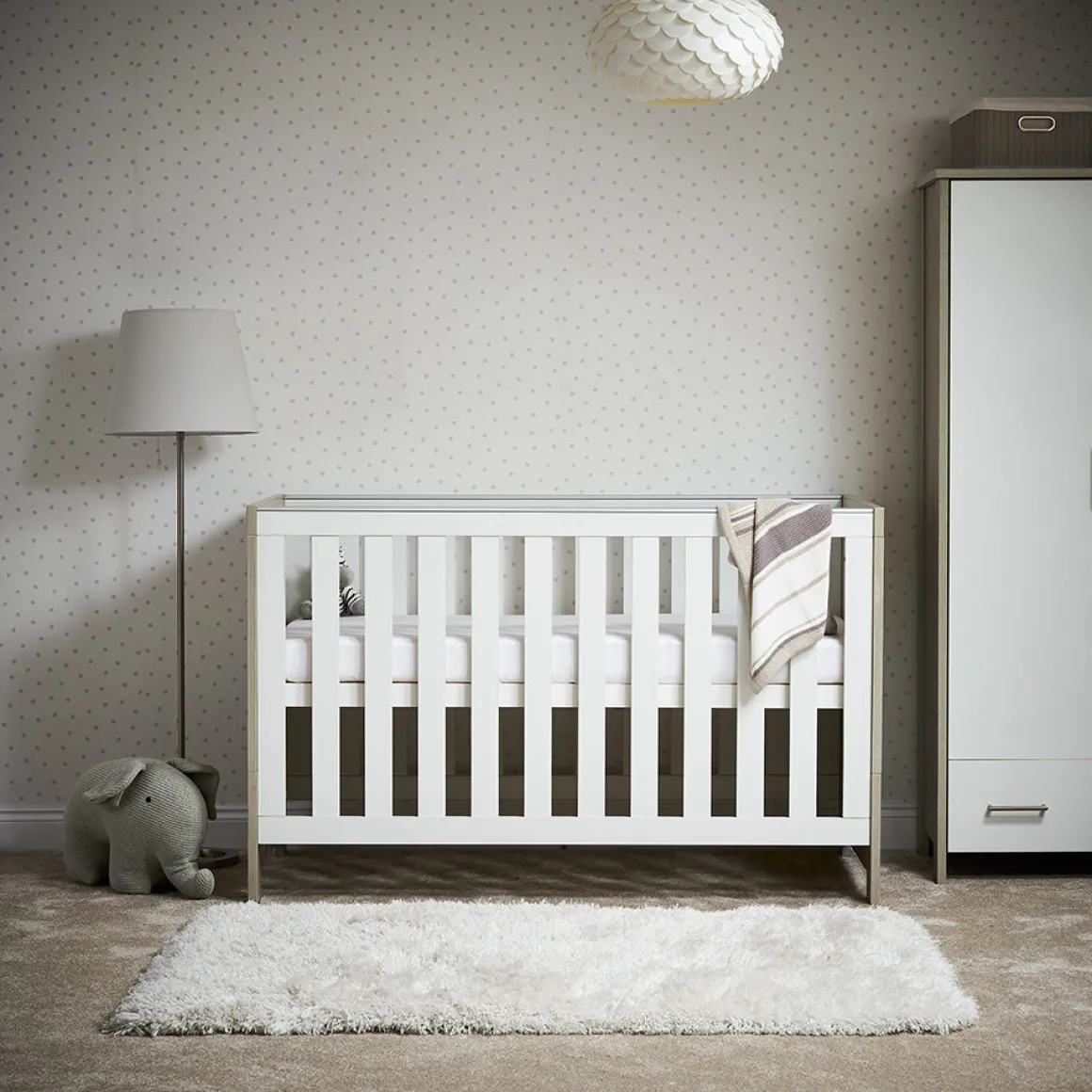 Obaby Nika Cot Bed - GREY WASH & WHITE