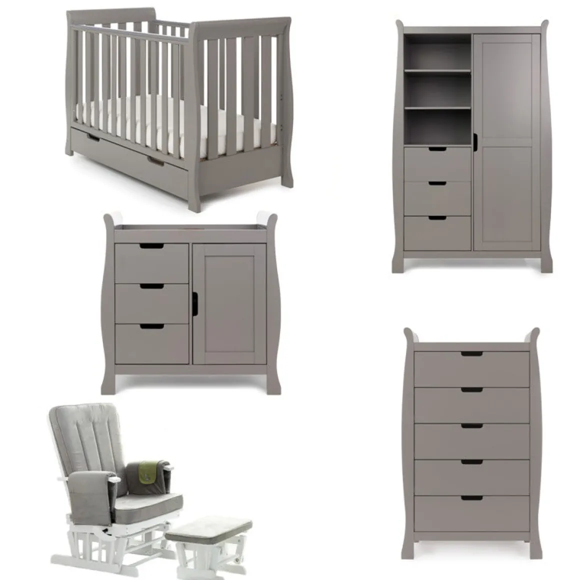 Obaby Stamford Mini Sleigh 5 Piece Room Set - TAUPE GREY