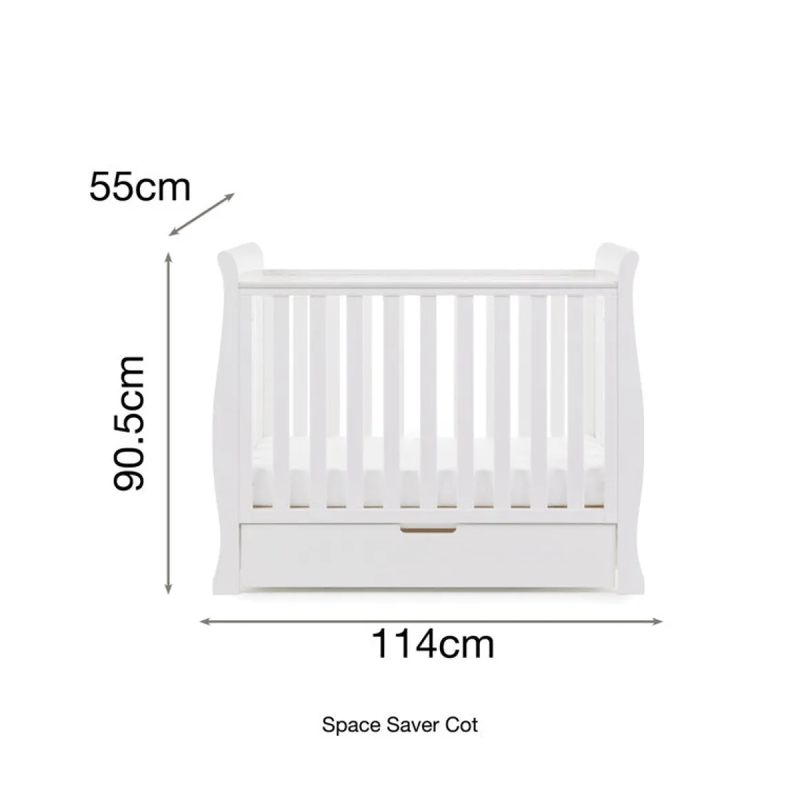 Obaby Stamford Space Saver Cot - WHITE